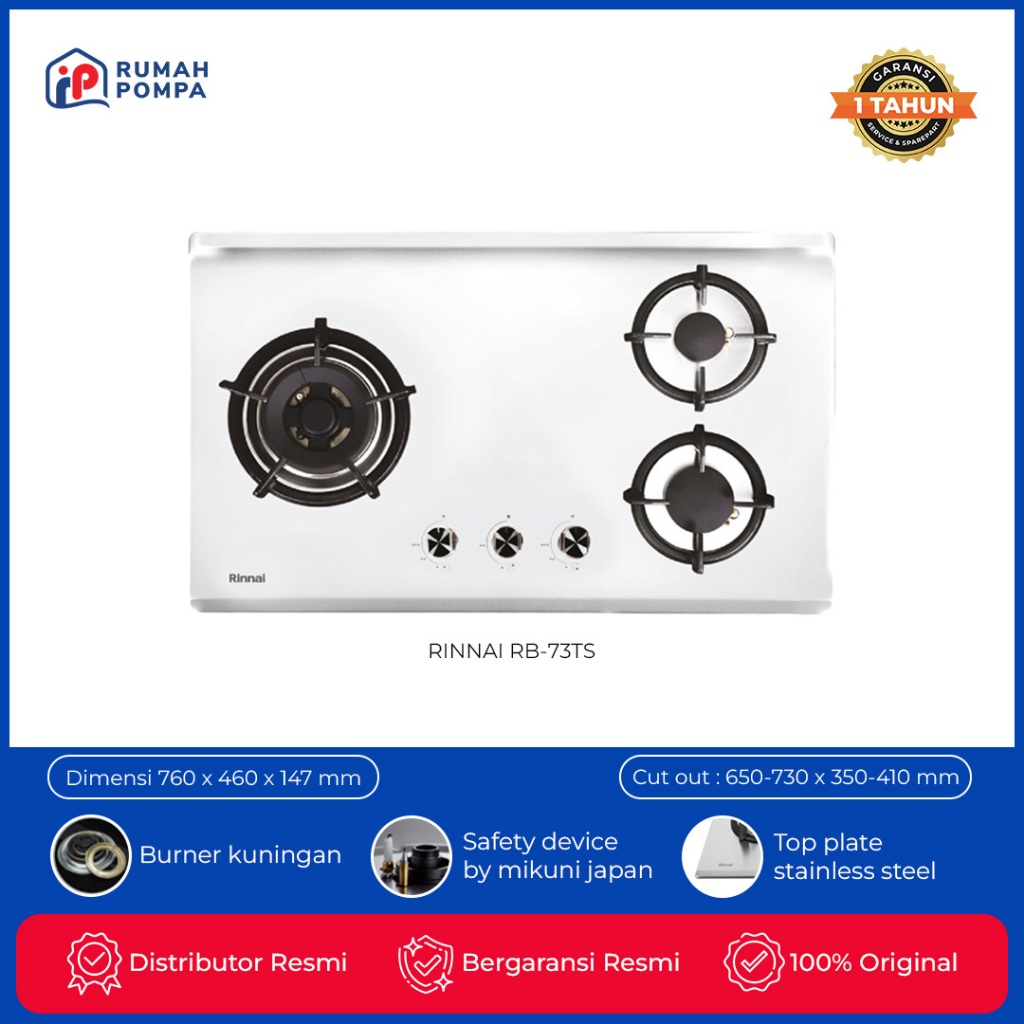 Kompor Gas Tanam 3 Tungku Rinnai RB-73TS