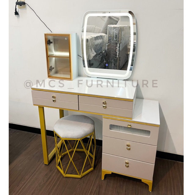 Meja Rias Premium LED Granit Marmer Free Puff Mebel Furniture MCS Semarang Import
