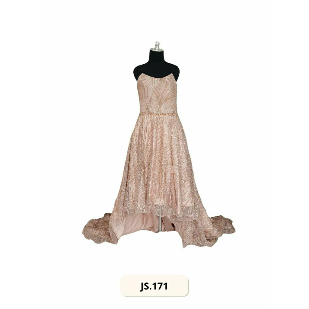 GAUN PESTA PRELOVED WARNA ROSE GOLD DENGAN MODEL KEMBEN (JS.171)