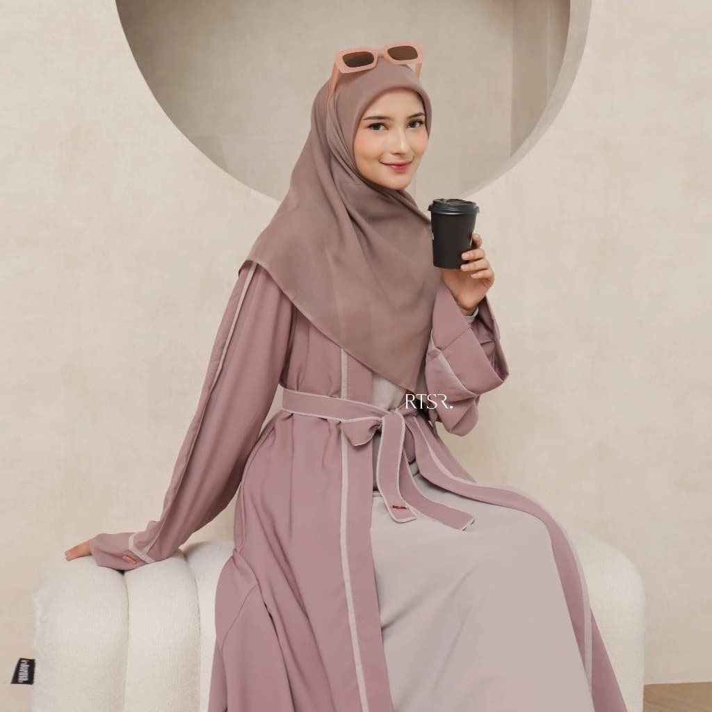 Grosir Gamis Fashion | Halwa Abaya Kombinasi | Ukuran S M L XL XXL | Gamis Abaya Set Hijab Bahan Cri