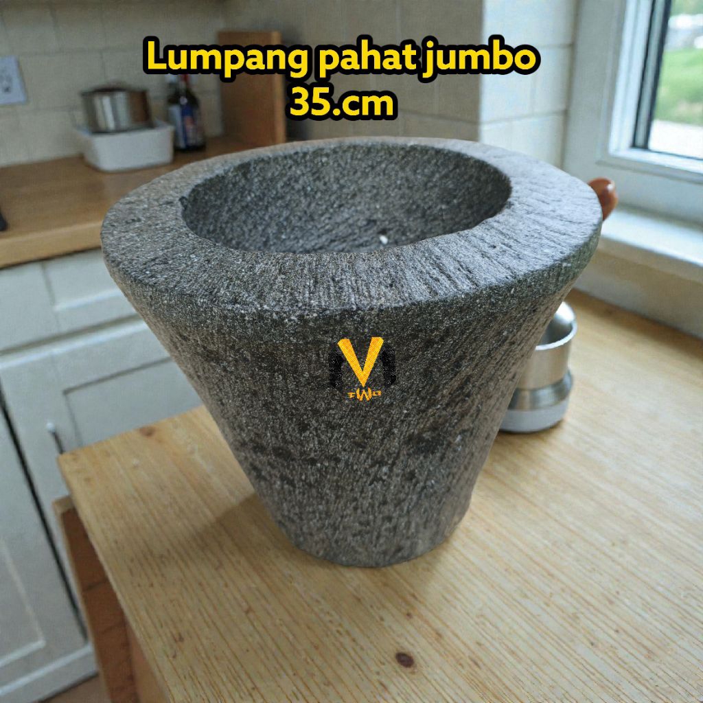 Lumpang Pahat Jumbo 35 cm | Lumpang Batu Asli Besar | Alat Tumbuk Tradisional