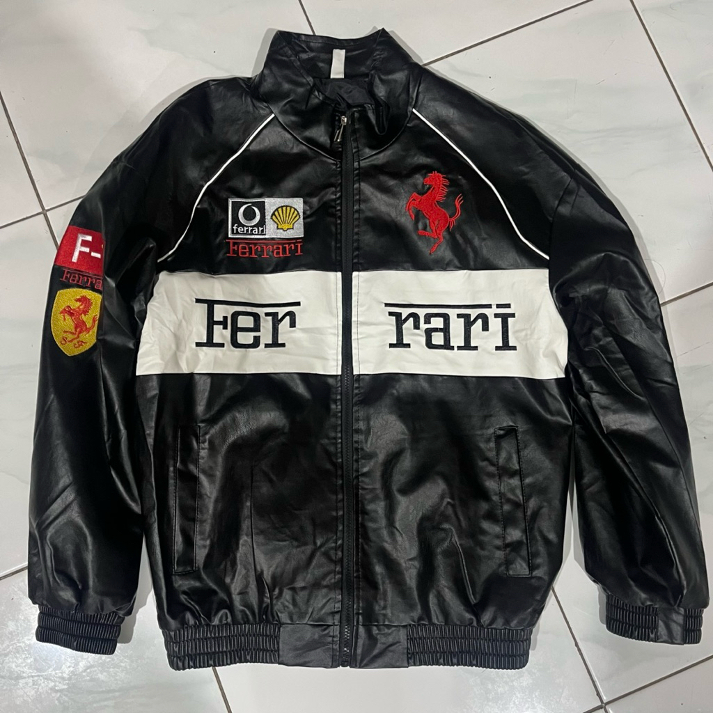 jaket kulit hitam balap ferrari size xxl f1