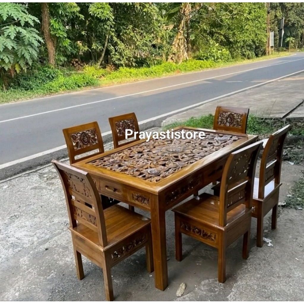 Meja Makan Ukir Kayu Jati Meja Makan Kartini Ukir Jati Meja Makan Jati Free Kaca Meja