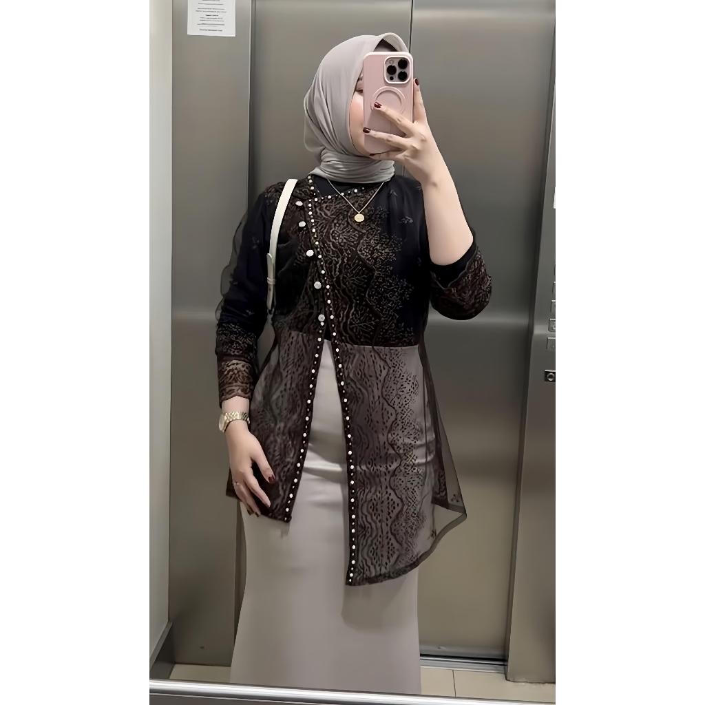 Outer janggan brokat  full payet mutiara / Outer brokat hari raya