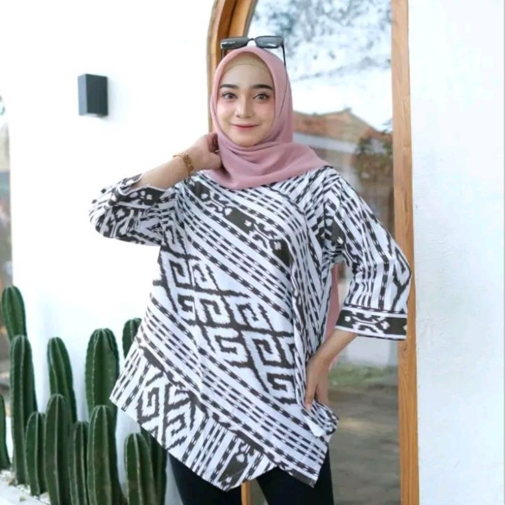 BLUS BATIK WANITA ETNIK DASAR PUTIH//ATASAN WANITA//BAJU KERJA/KONDANGAN