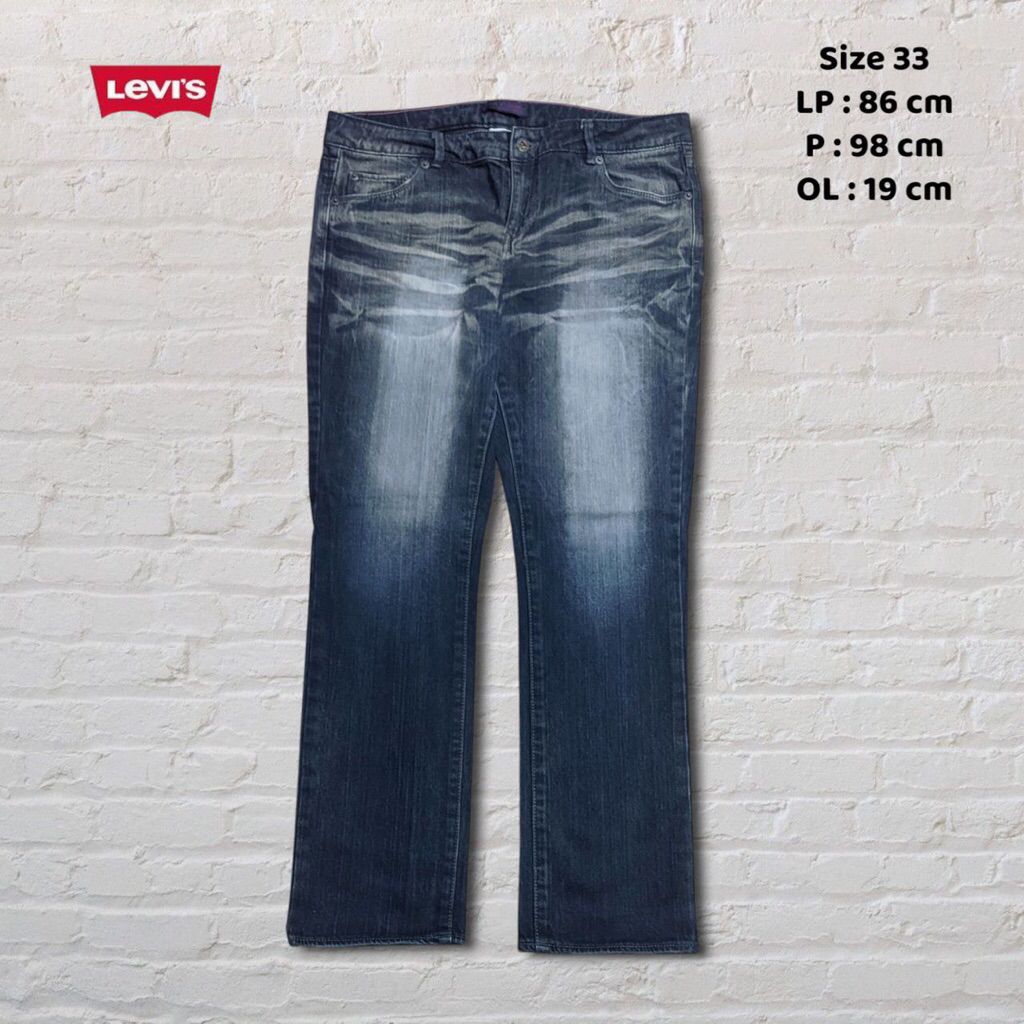 Size 33 Celana Panjang Longpants Jeans Lvs Dark Blue Washed Fading Slim Straight  Second Preloved #C