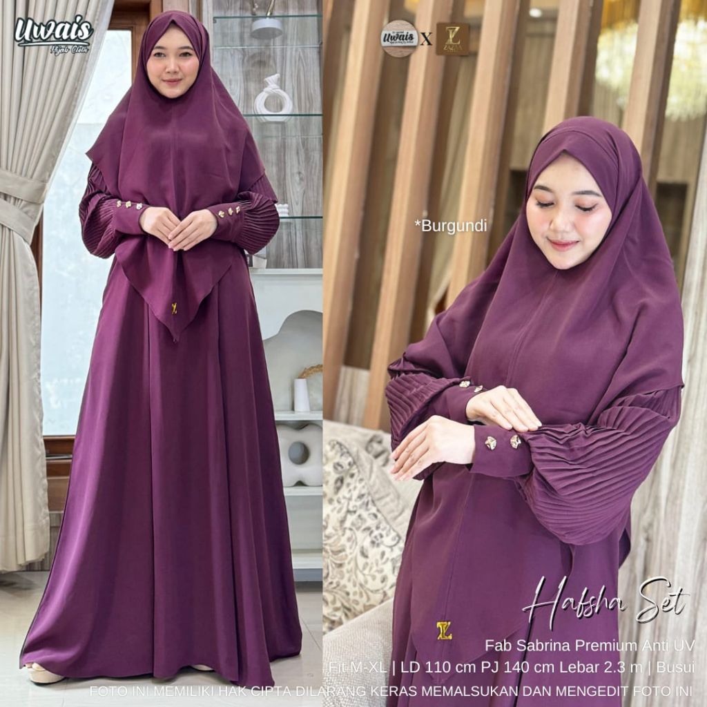 HAFSHA SET KHIMAR SYARI BY UWAIS / GAMIS SYARI ANTI UV SET HIJAB SYARI BEST SELLER
