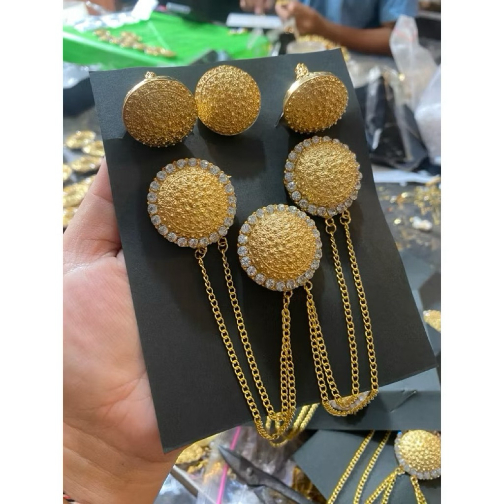 Set Bros Kancing Duren Alpaka Lapis Emas / Set Alpaka / Peniti Kebaya Bali