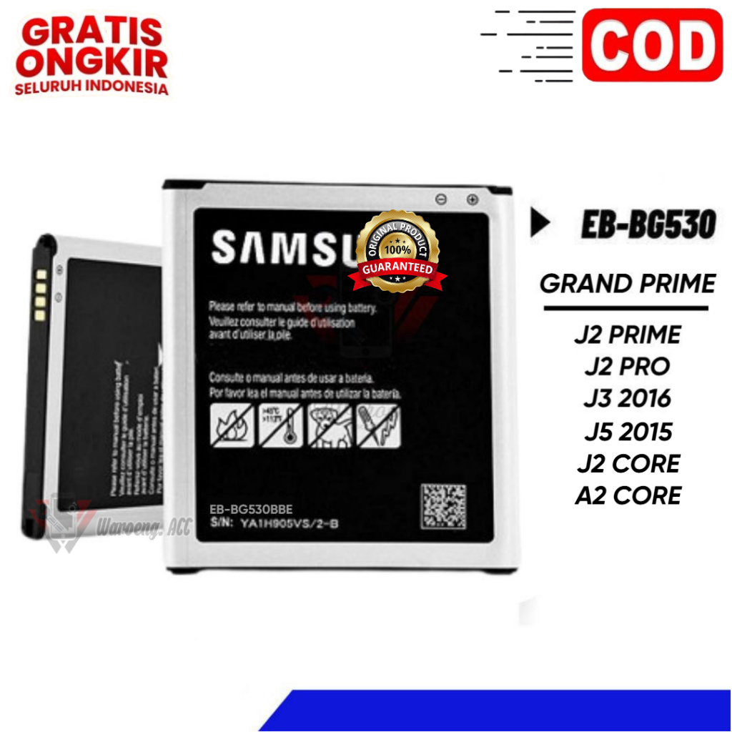 Baterai Samsung j2 prime j3 2016 j2 pro j5 2015 Original EB-BG530 Batre Batrai Batrey Batere hp Ori