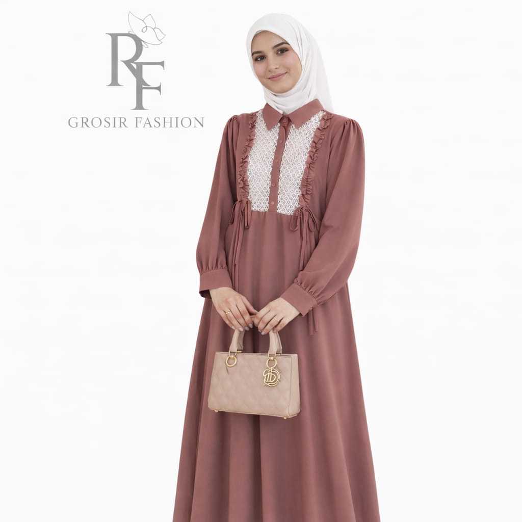 Beyra Dress Brokat Lebaran Gamis Remaja Kekinian - Gamis Tile Kondangan Cringkle Airflow Premium