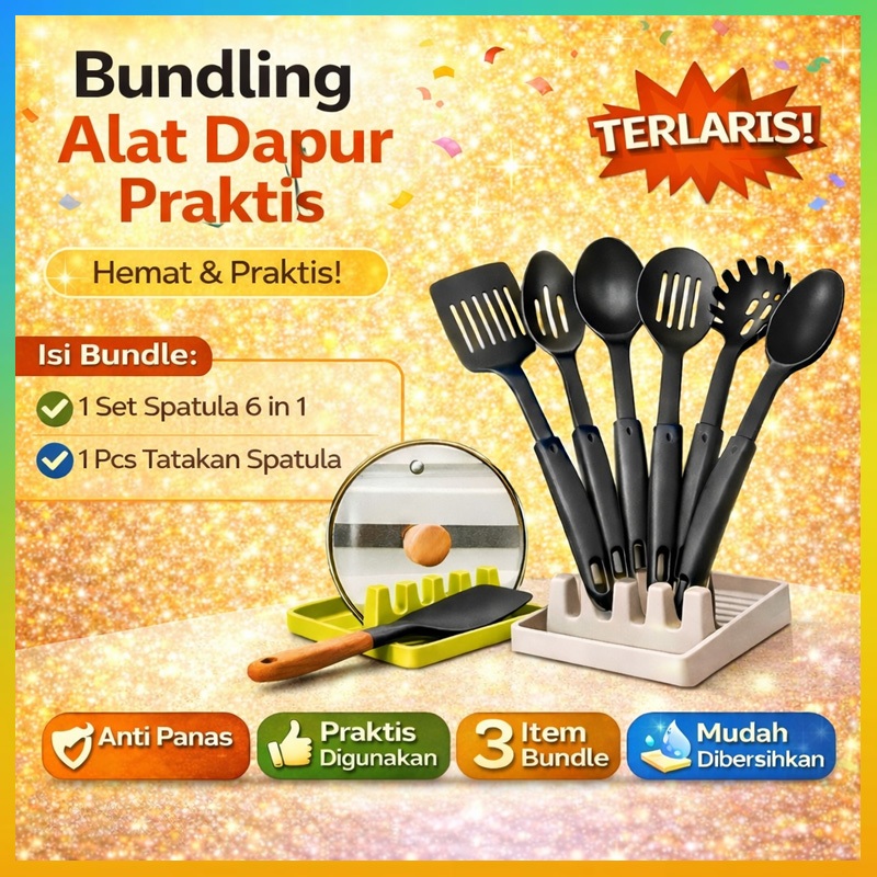 [PAKET BUNDLING] Spatula Set 6 in 1 + Tatakan Spatula Alat Dapur Praktis Spatula Masak Nylon Anti Pa