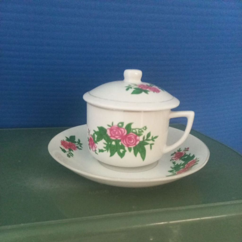 5 set cangkir keramik tutup jadul