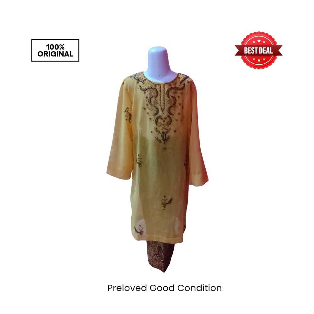 PRELOVED BY dr. Riva — Kebaya Modern Anak Kuning Transparan + FREE Rok (Set)
