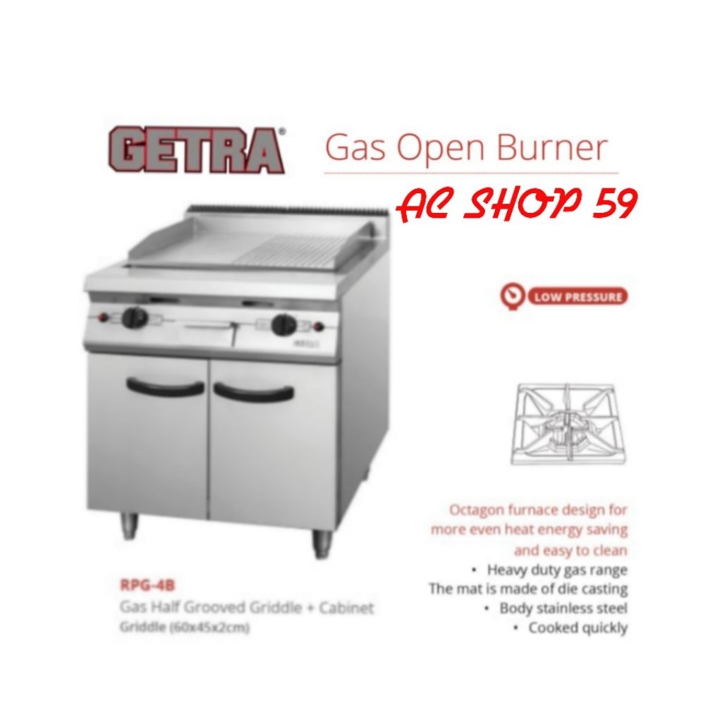 Kompor Gas GETRA RPG-4B / RPG 4B Kompor Pemanggang Gas Half Grooved Griddle + Cabinet Griddle Stainl