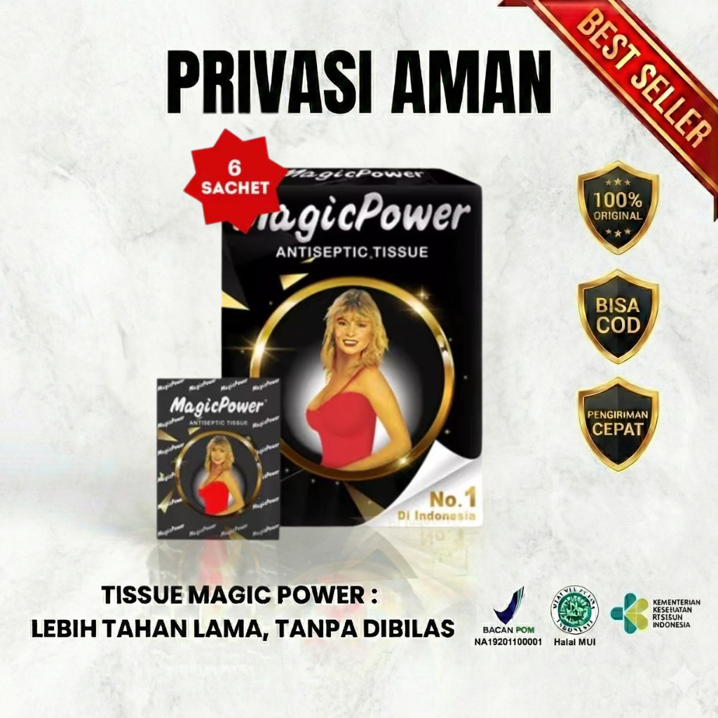 Tissue Magic Power Hitam Original BPOM - Isi 6 Sachet - Tisu Magic Hitam Asli Antiseptic Pria