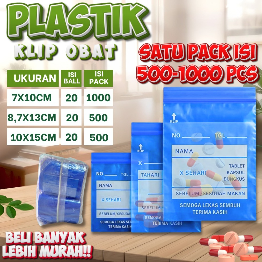 Plastik Klip Obat Biru Ukuran 7x10 8,7x13 10x15 cm Apotek & Klinik Isi Banyak Grosir