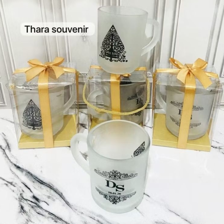 souvenir gelas pernikahan doff sablon gelas gagan doff sablon custom plus kemasan box mika