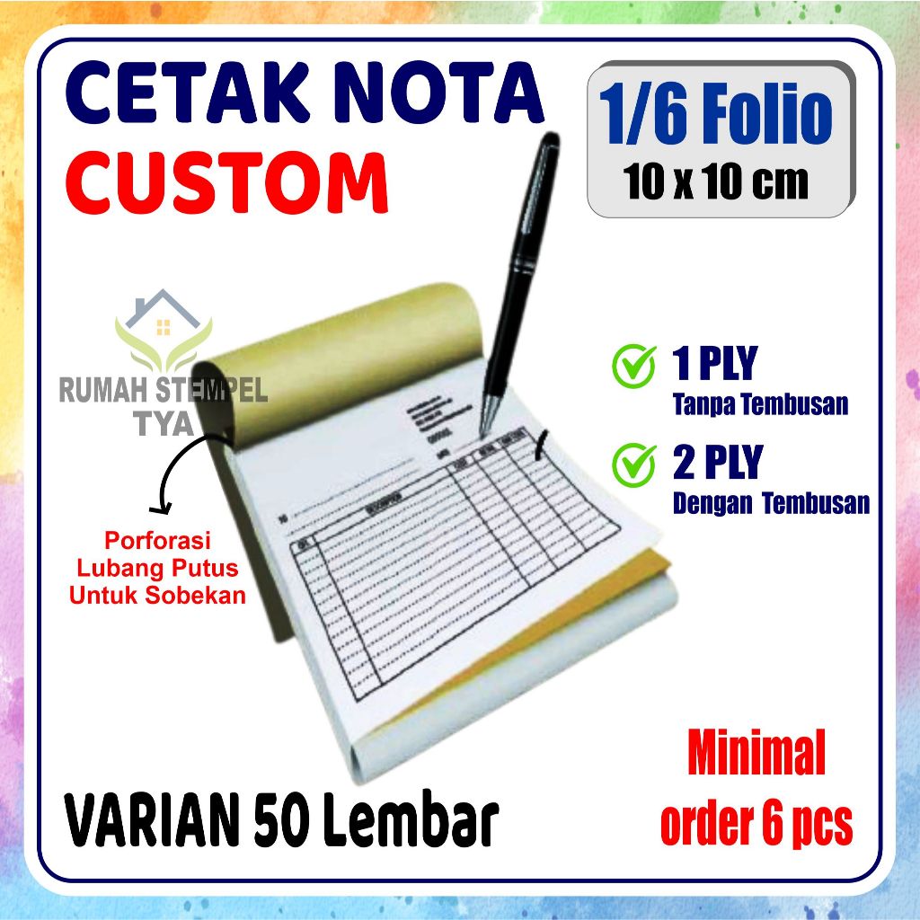 Custom Nota Penjualan Custom 1/6 Folio | Nota laundry | nota toko | nota perusahaan | Nota Kecil Dll