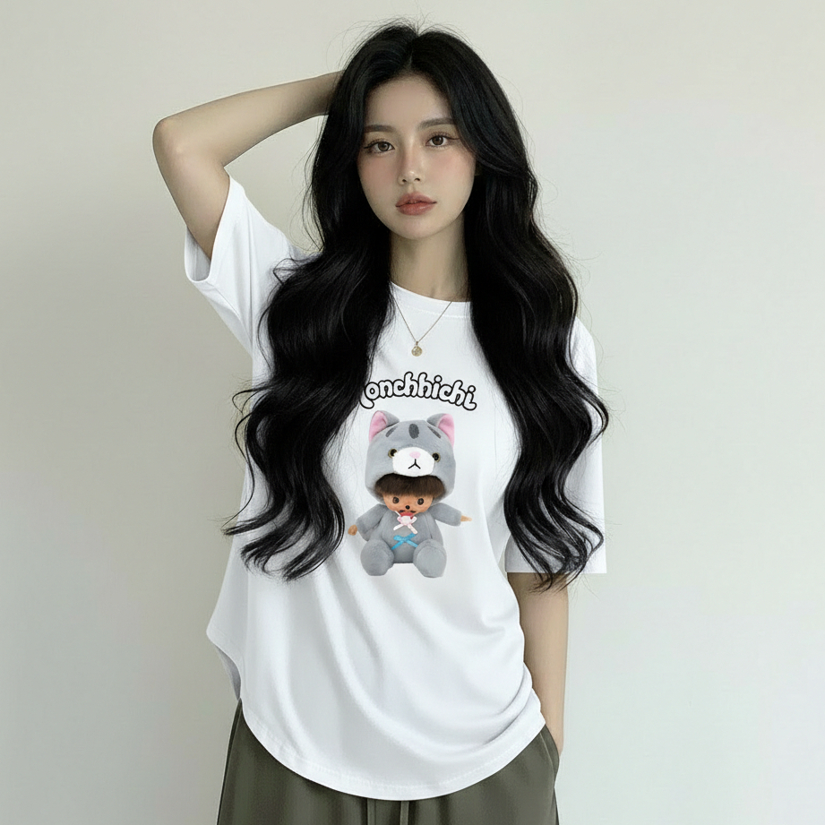 Kaos Oval Kekinian /Kaos Oblong Oneck Slim Fit Wanita Motif Boneka Lucu