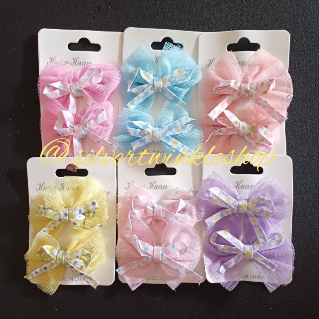 Set jepit rambut anak perempuan isi 2pc model pita ribbon kain tile tule jepitan hairclip hairklip h