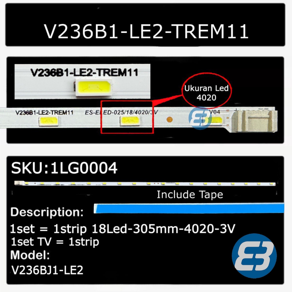 Backlight TV LG 24 Inch 24MT48AF-PT.ATIQLPD 24LB450A 24LF450A 24MT47A 24MT48A 24TK452A 24TL520A V236