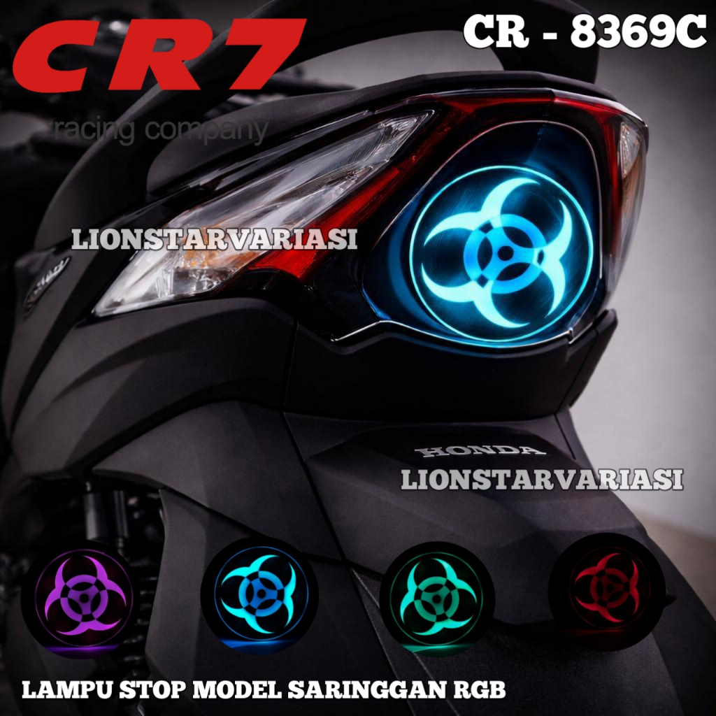 Lampu Stop Rem Motor Model Sharingan RGB 2 Mode Lampu Stop Rem Belakang Motor Matic Bebek Universal
