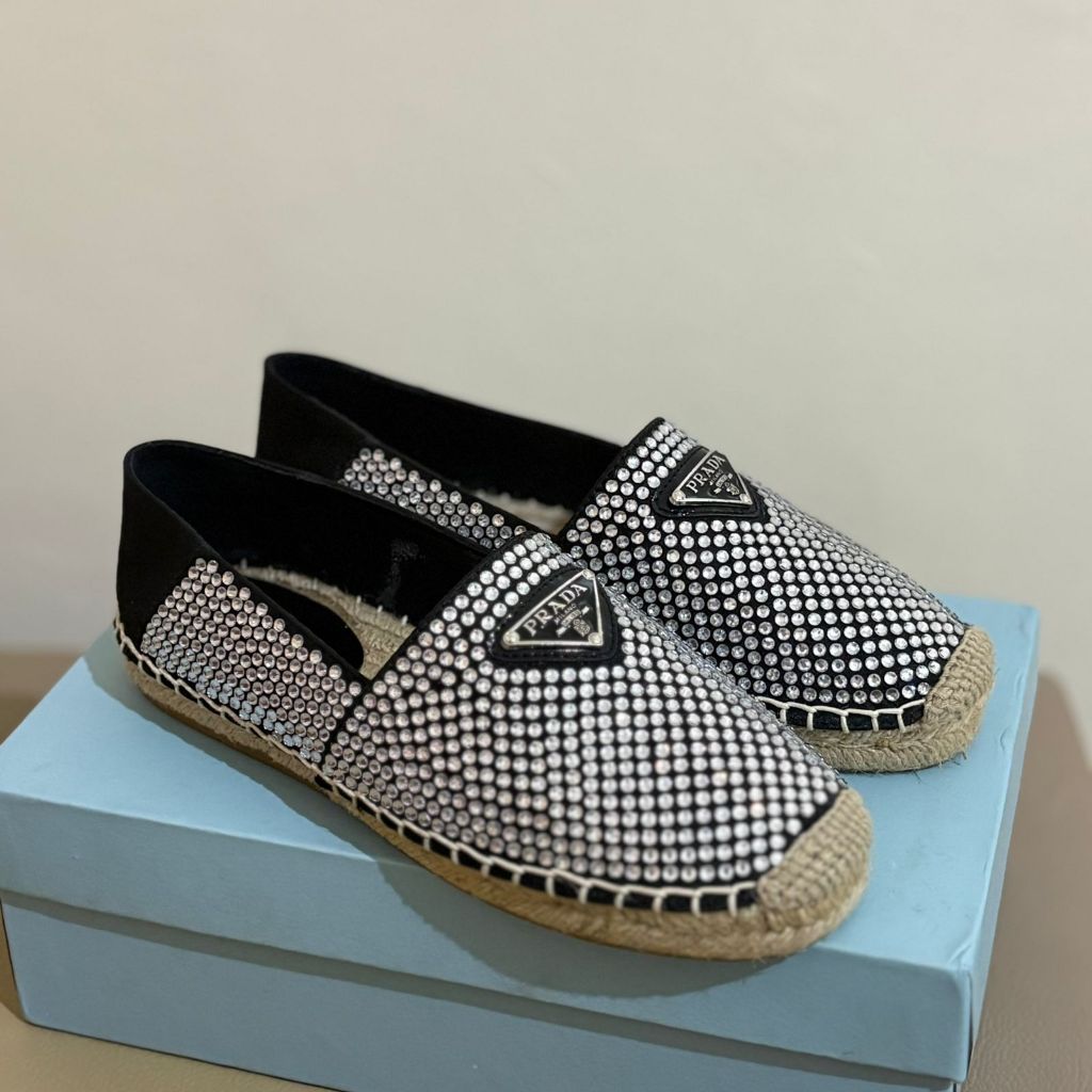 (preloved) Sepatu Kanvas Wanita Prada // Crystal Embellished Espadrilles