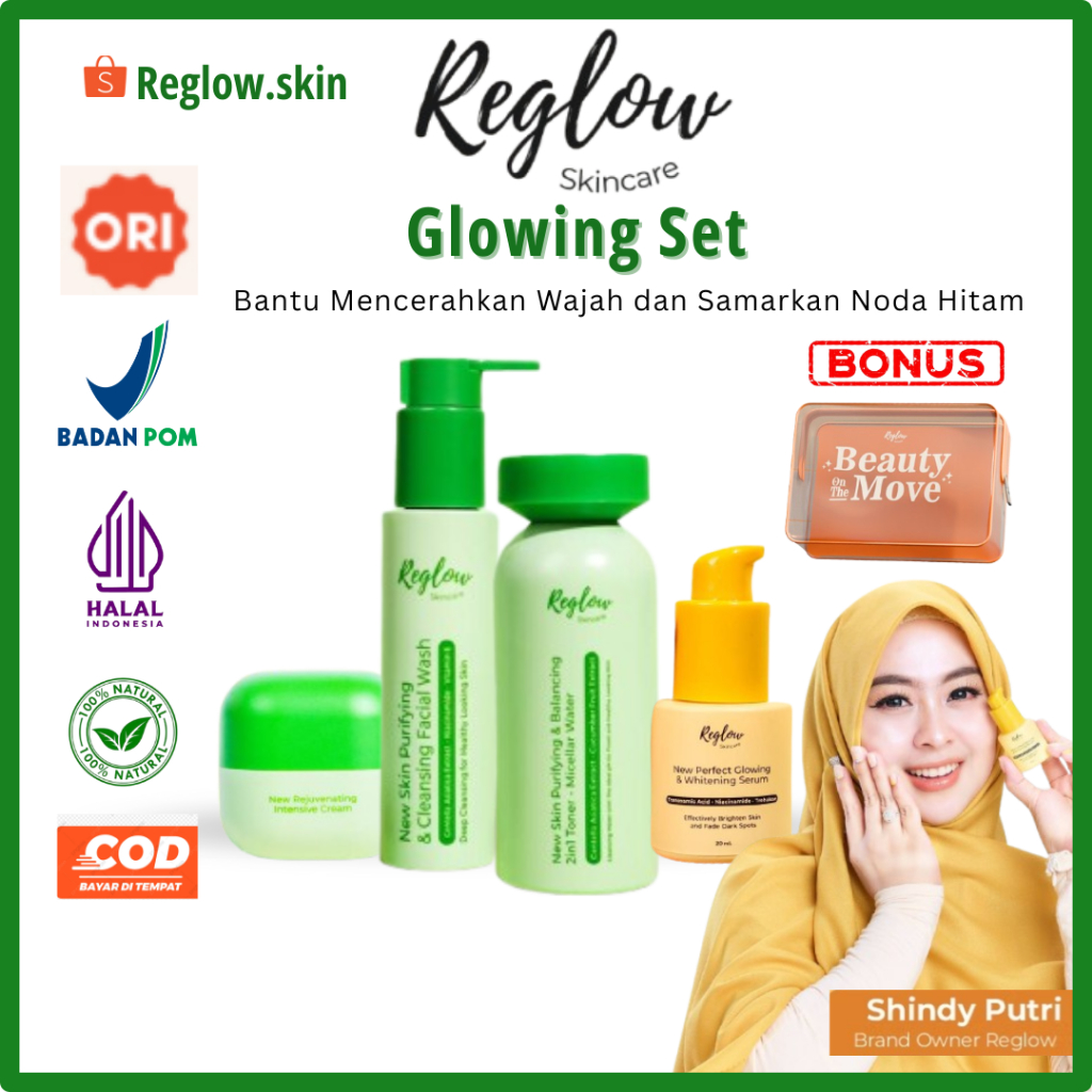 Basic Skincare Reglow + Serum (Facial Wash, Toner, Day Cream, Serum Reglow) Reglow Skincare Original