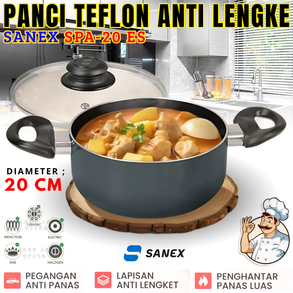 Panci Teflon Serbaguna Anti Lengket Sanex Spa-20 Es Panci + Tutup Kaca | Terbaru Dutch Oven 20 Cm Sp
