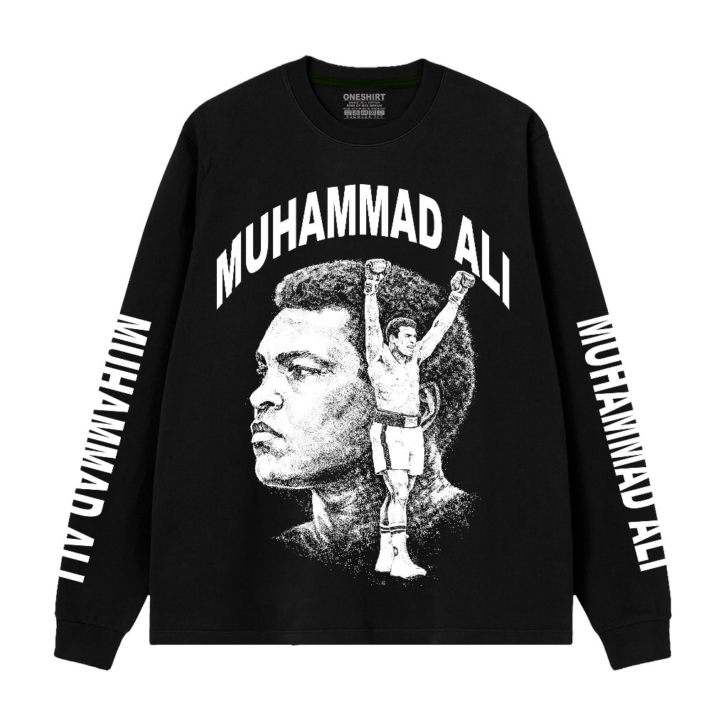Oneshirt Kaos Lengan Panjang Rib Long Sleeve Face Muhammad Ali Tshirt Band Bahan Combed 24s