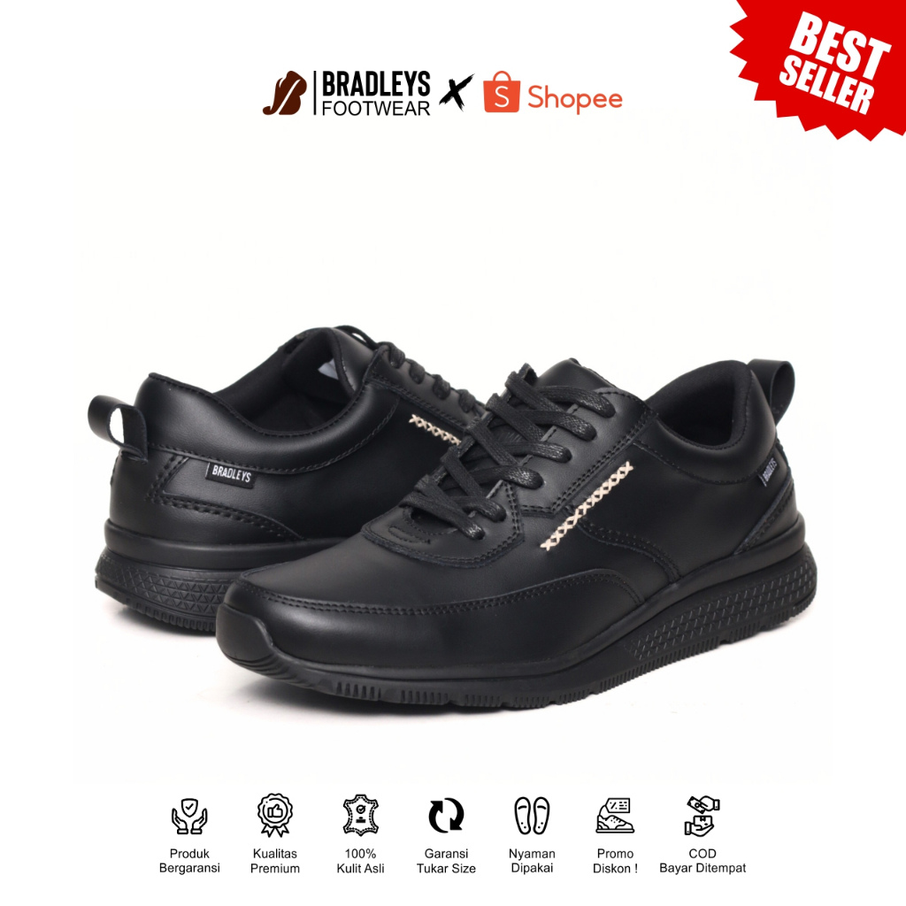 Bradleys Revo Black Sepatu Kulit Asli - Sepatu Kulit Casual Sneakers Pria | Sepatu Kulit Sneakers Hi