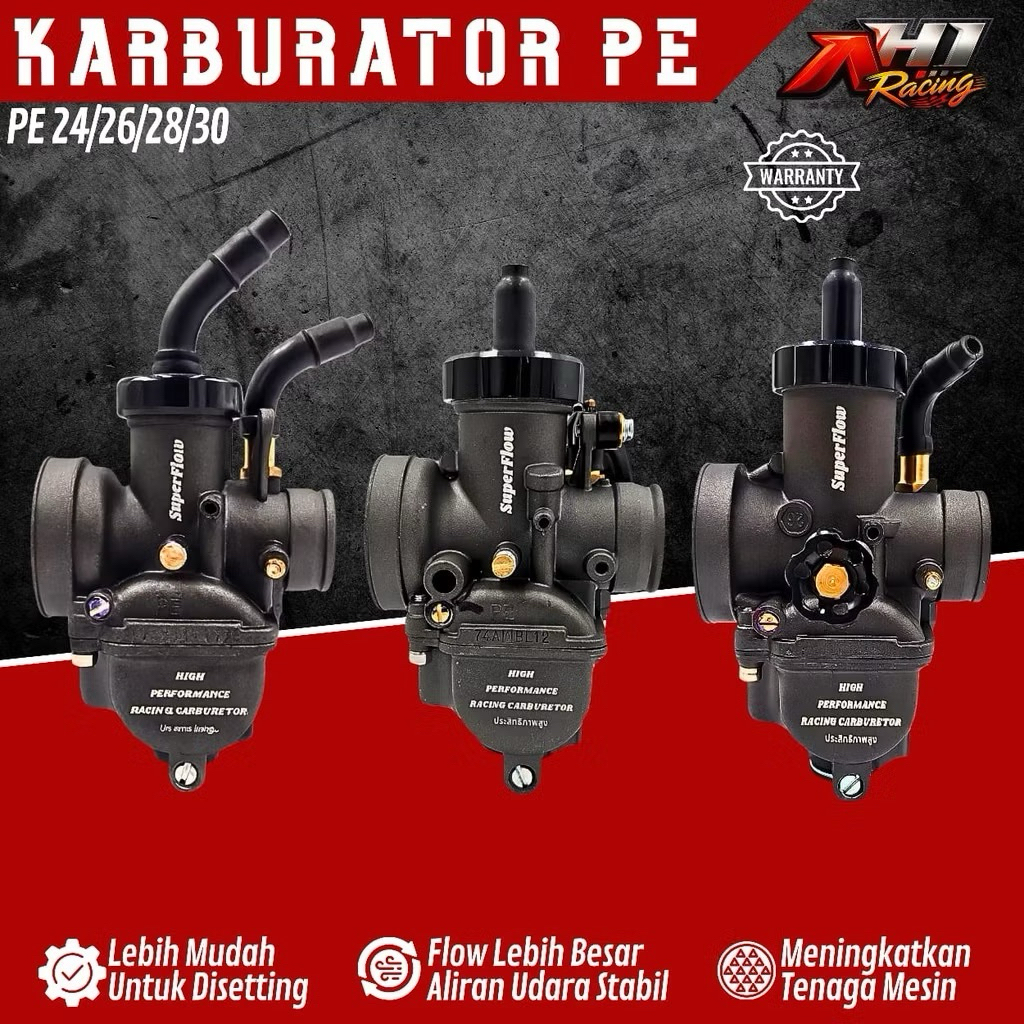 Karburator Karbu PE 24 26 28 30 AH1 Racing Superflow Skep Kuningan - Karbu PE24 PE26 PE28 PE30 Origi