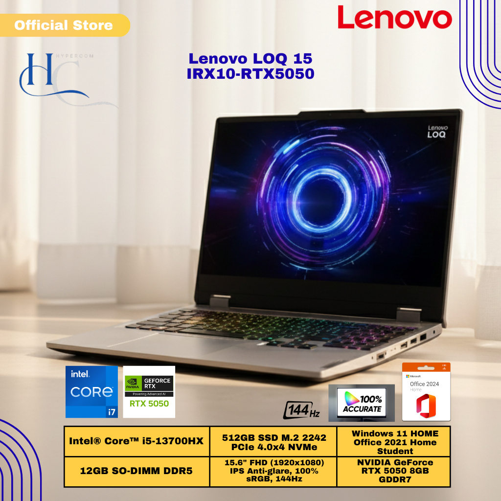 Lenovo LOQ 15IRX10-RTX5050 [Intel Processor I7-13700HX/NVIDIA RTX5050/RAM 12GB/512GB/W11+OHS]