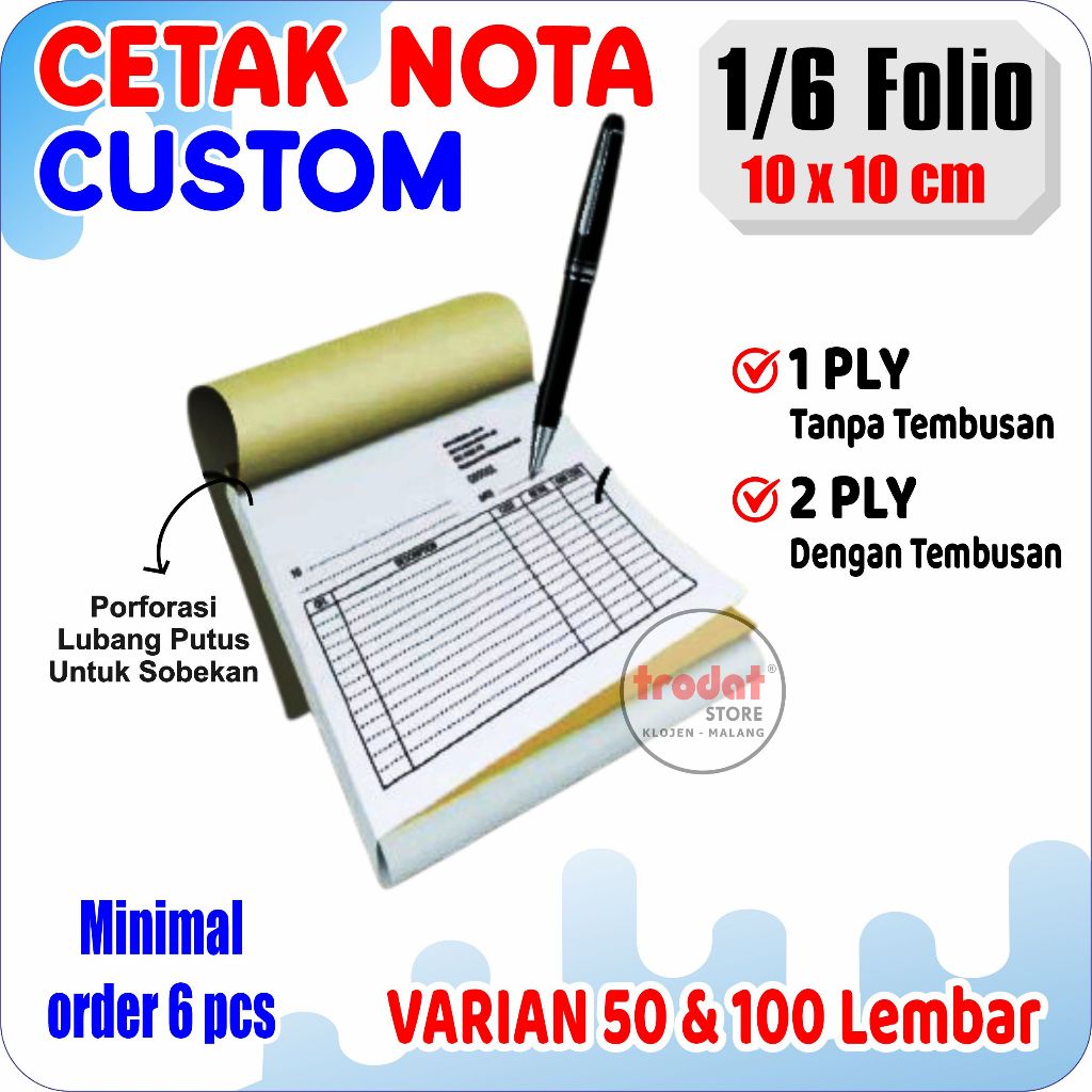 Nota Custom Penjualan Custom 1/6 Folio | Nota laundry | nota toko | nota perusahaan | Nota Kecil Dll
