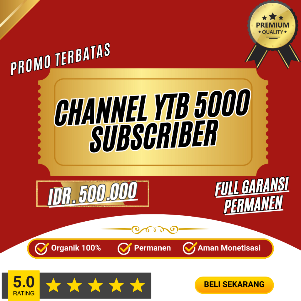 Channel Youtube 5000 Subscriber PREMIUM -Organik siap pakai, GARANSI SELAMANYA NON DROP