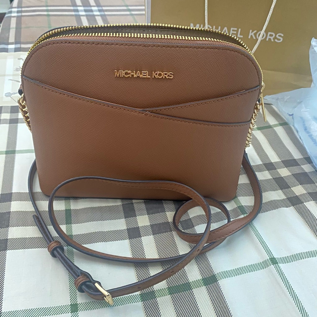 Tas original 100% MK Michael Kors Sling Bag medium dome leather luggage Brown jet set Travel Selempa