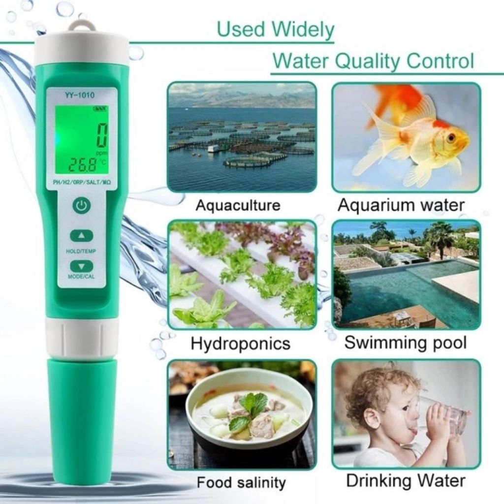 PH Meter Tds Tester Digital ORP EC Salinity H2 S.G Spa Aquarium Water Test Tool Solution Fertilizer 