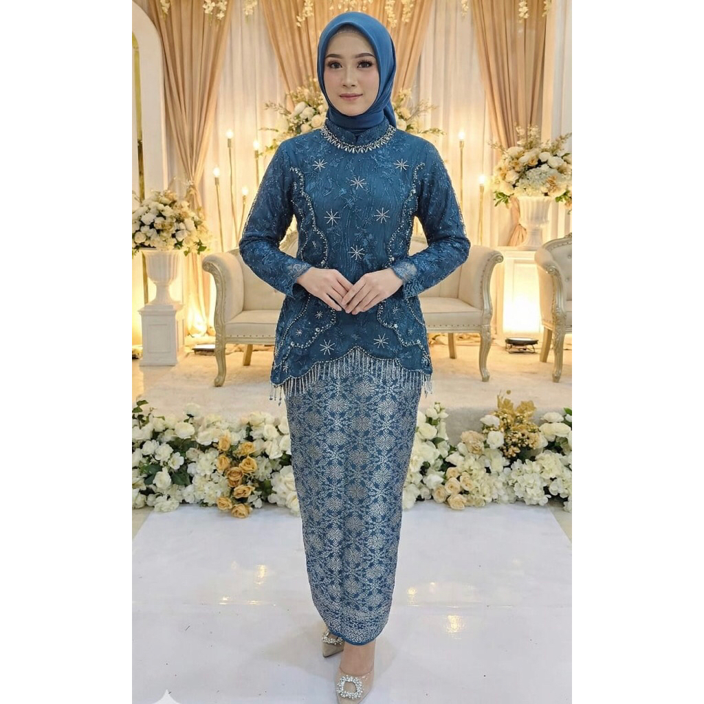 Kebaya Rumbai Payet Mewah / Setelan Kebaya Wisuda Payet Bahan Tille Rok Songket / Kebaya Modern