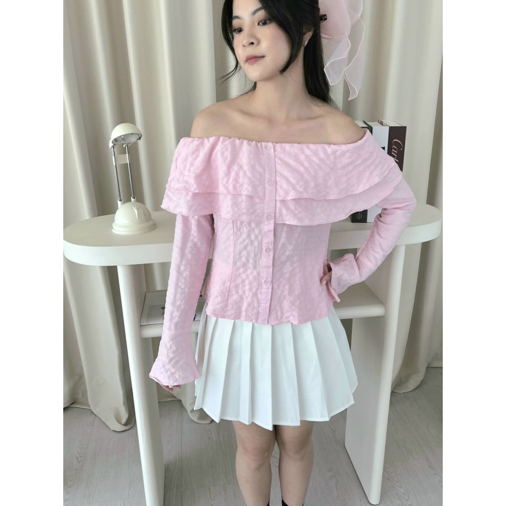 Blus Wanita - Sabrina Ruffle Top (Pink)