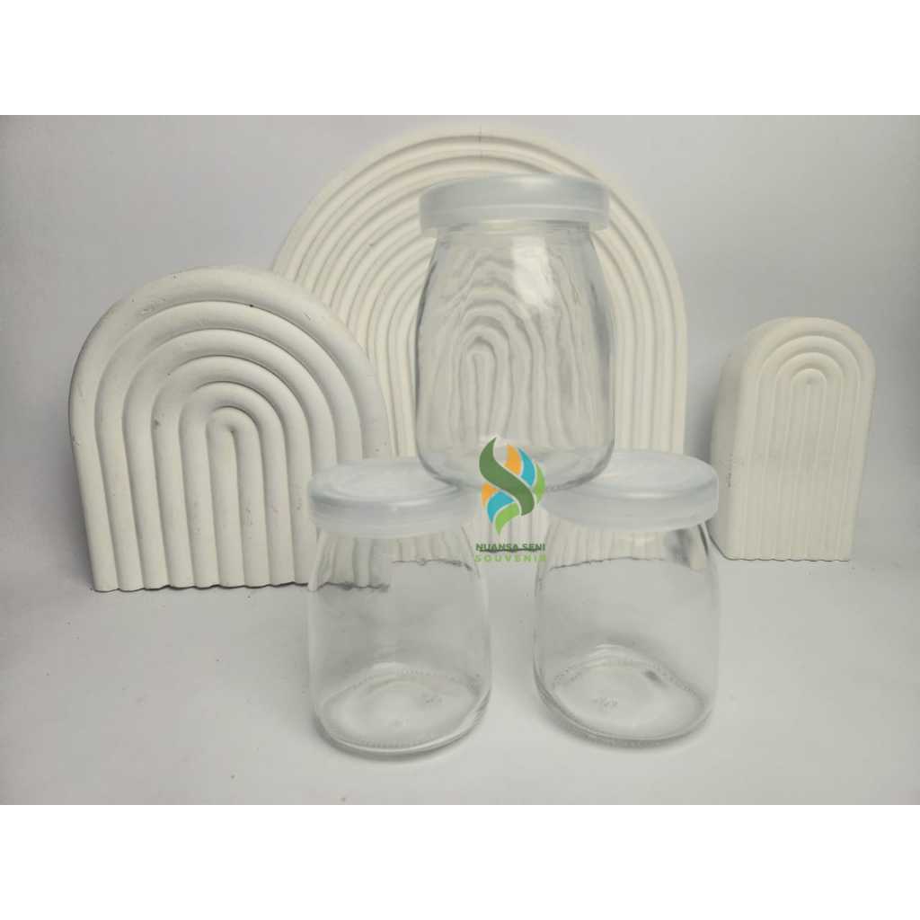 Botol Puding Kaca Tutup Jar Puding Kaca Bening Botol Yogurt Kaca Tutup Silicone Plastik Souvenir