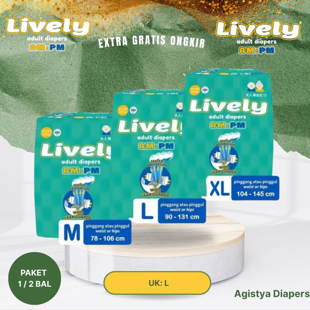 (Agistya Diapers) Lively Adult Diapers AM:PM XL 6 pcs - Pampers Dewasa dengan Absorpsi Cepat dan Lea