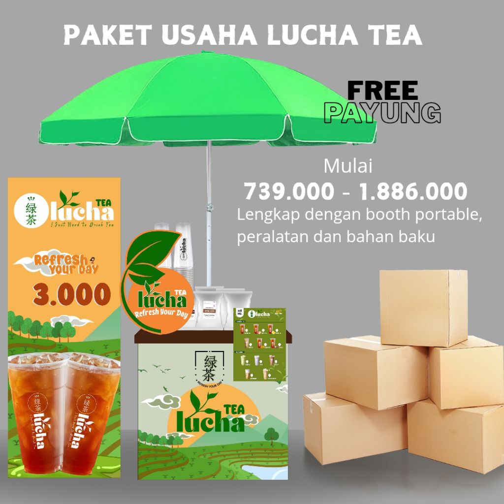 PAKET USAHA MINUMAN LUCHA TEA GRATIS PAYUNG (FRANCHISE ES TEH HITS 2025)