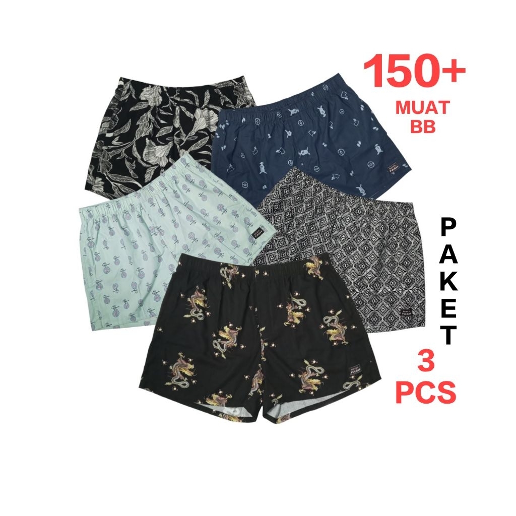 PAKET 3 PICS - Celana Boxer Pria Jumbo Size 2XL 3XL 4XL Bahan Katun Printing / Boxer Wanita Jumbo Bi