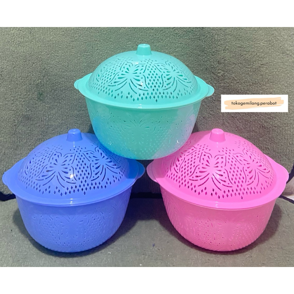 Bakul Nasi Bulat / Wakul Plastik Serbaguna / Baskom Jaring Tutup / Bakul Nasi + Tutup