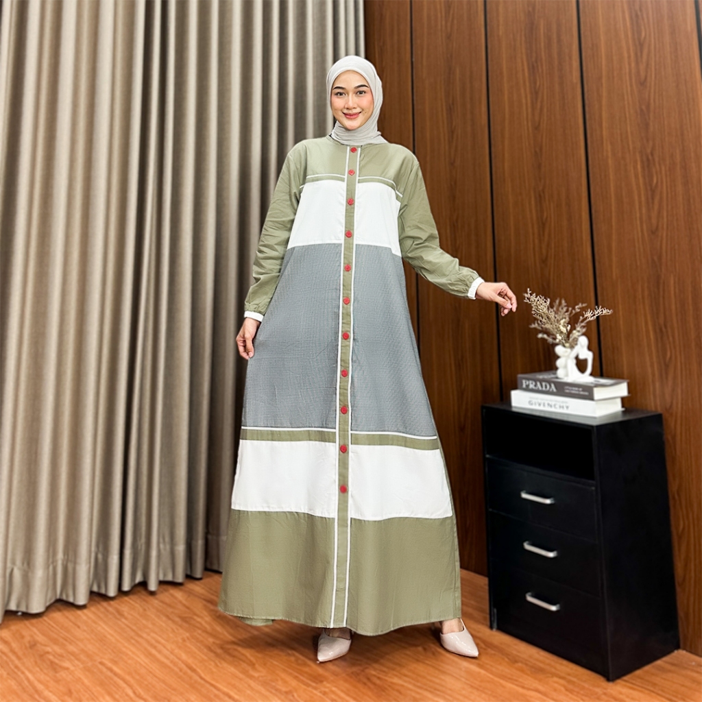 Gamis Katun Kombinasi Wanita - Gamis Kombinasi Katun Polos dan Motif By Kahiyang