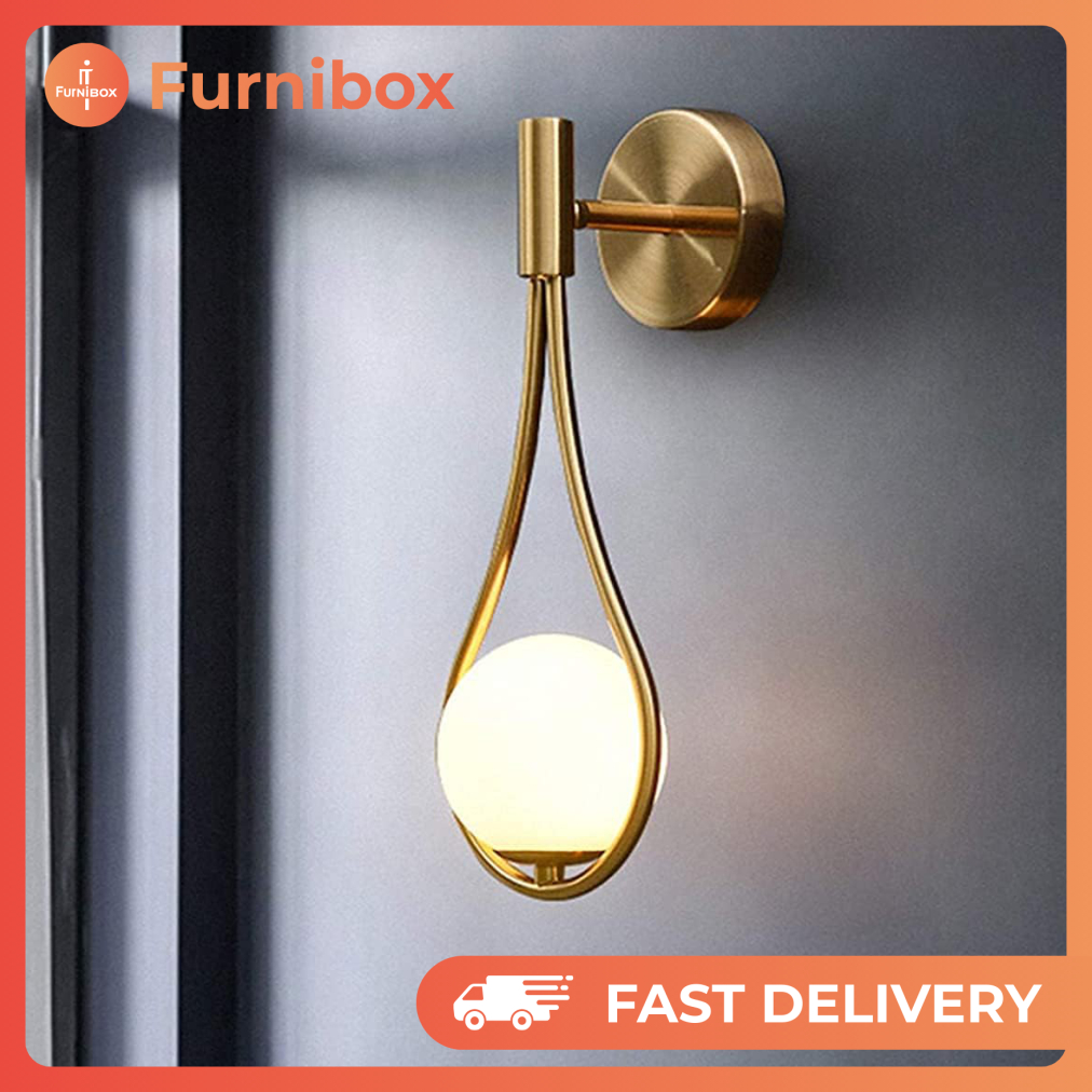Furnibox Lampu Dinding Hias Nordic Bulat Minimalis Modern Hotel Mewah Warna Gold Warm White