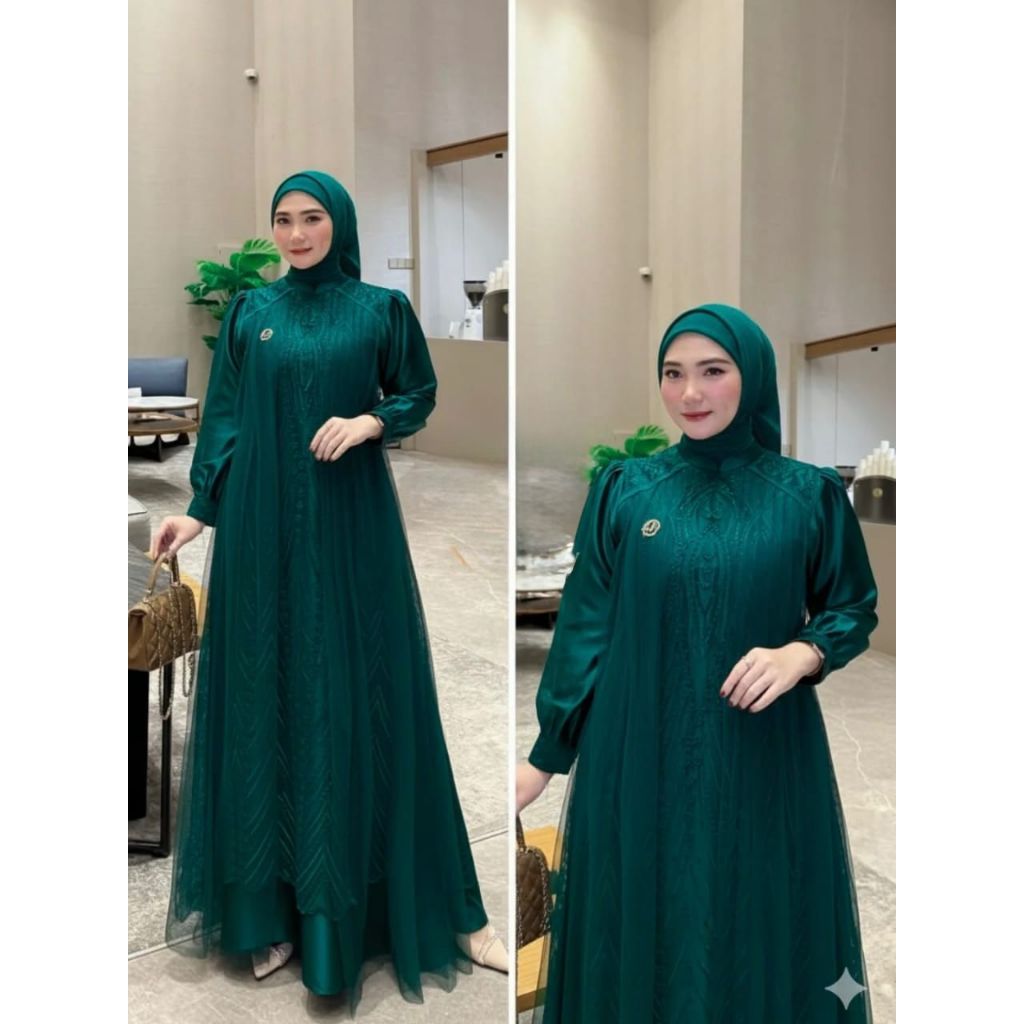 Leya Dress Terbaru Gamis Pesta Brokat Tille Bahan Velvet Premium Dress Mewah Simple Elegant