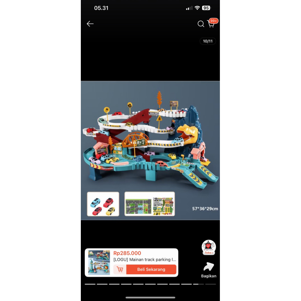 preloved Mainan track parking lot dinosaurus, Lion Mountain Adventure car Mainan Anak Rel Mobil Buki