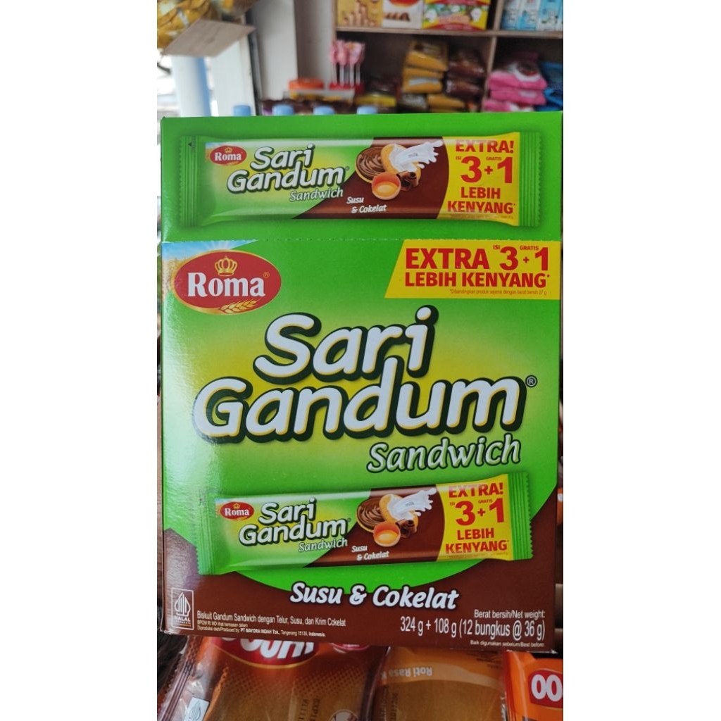 12 Pcs Biskuit Sandwich Roma Sari Gandum Rasa Susu Cokelat, Peanut Butter, Kacang