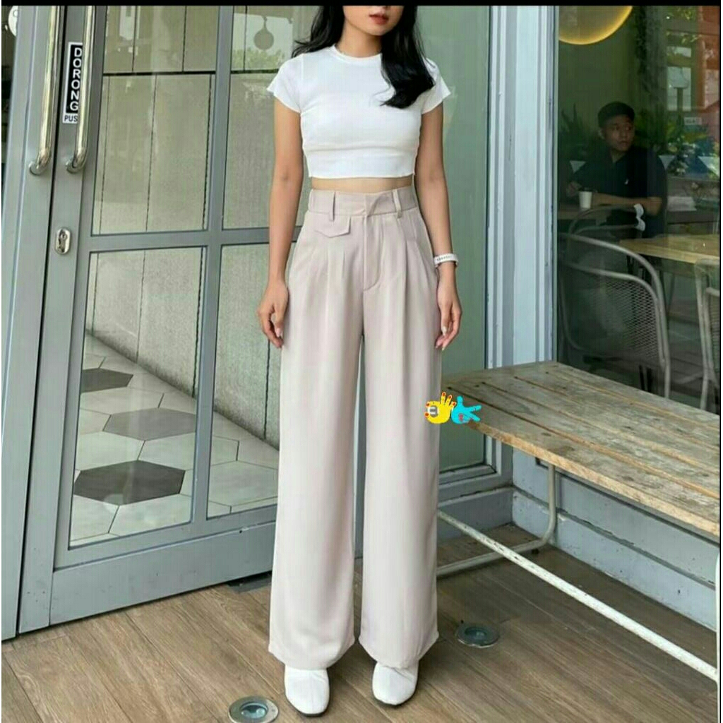 Oro Pants Celana Wanita Kulot Oro Pants Haighwais Loose Pants
